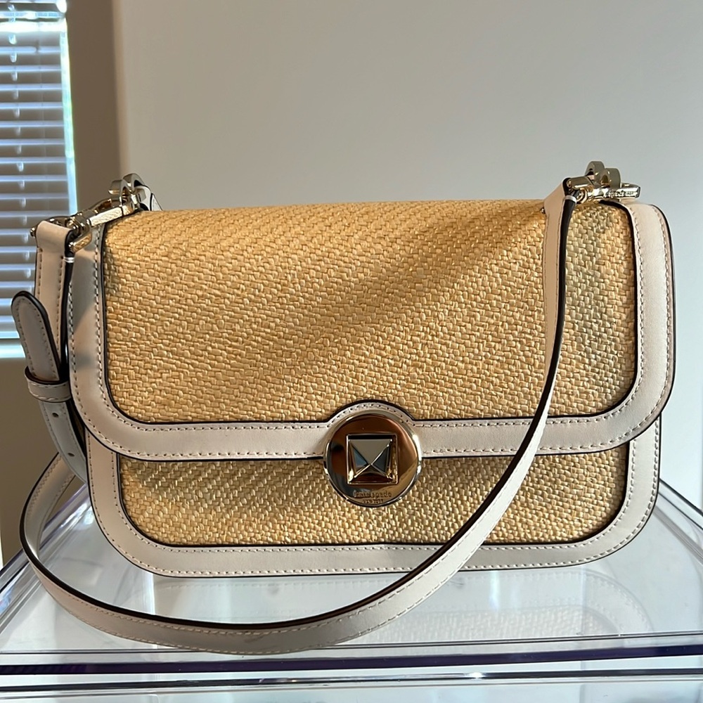 Kate Spade Audrey flap crossbody straw bag